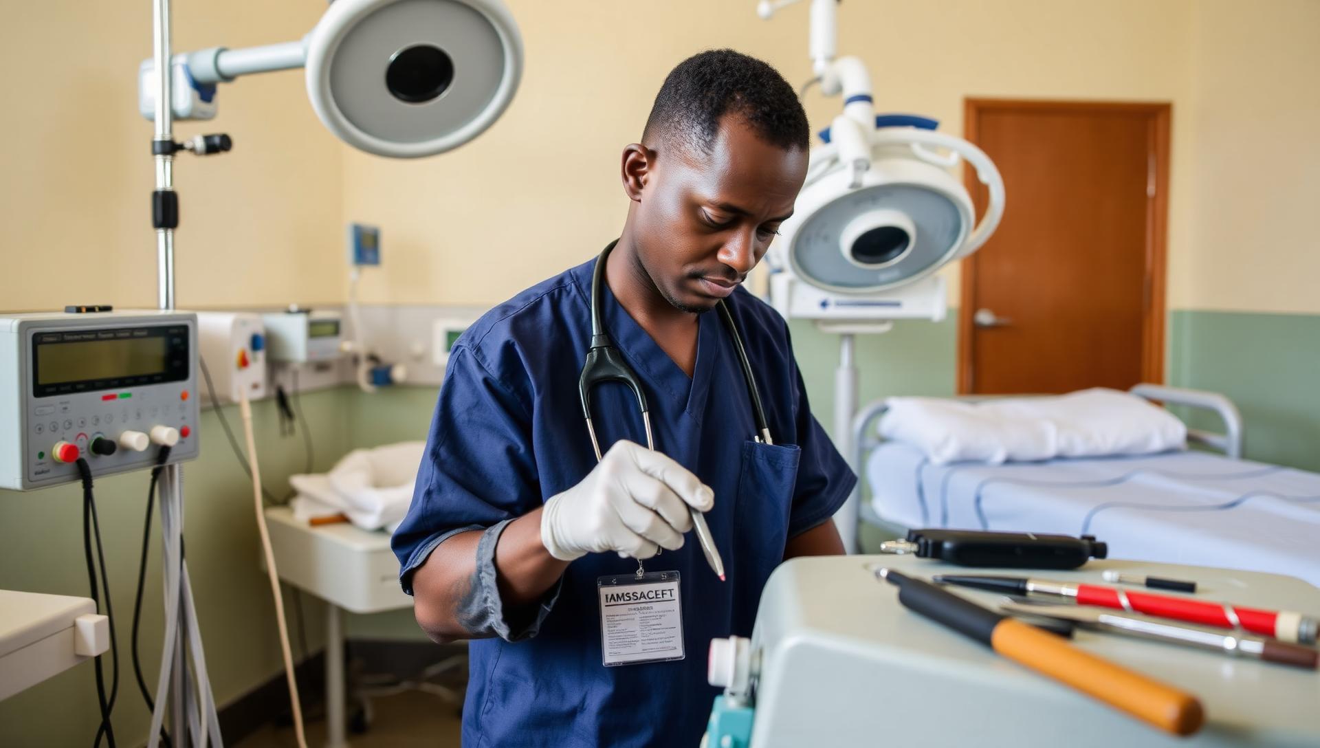 Biomedical engineer servicing hospital medical equipment