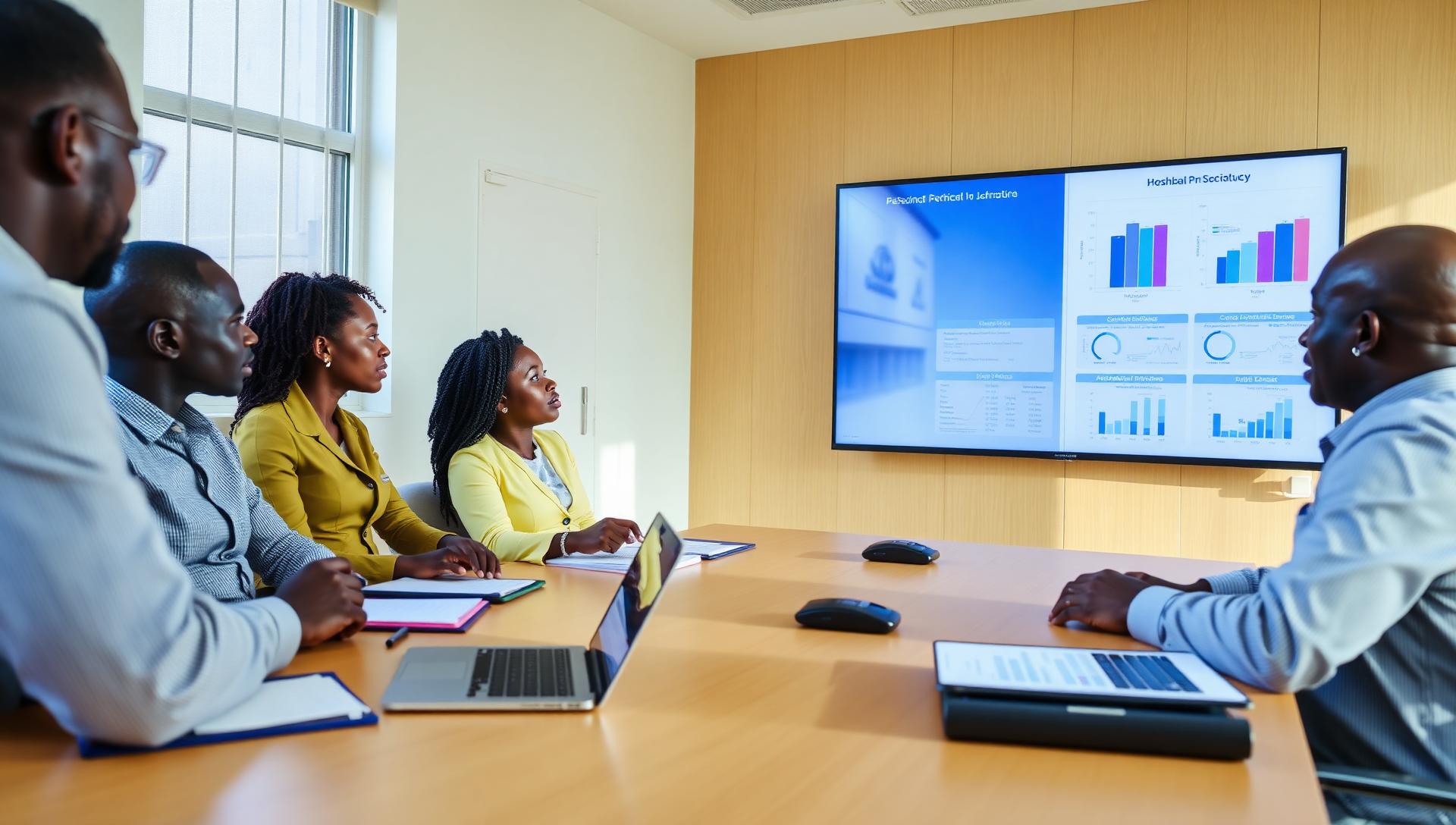 DHAS technical staff reviewing hospital performance data in a meeting room